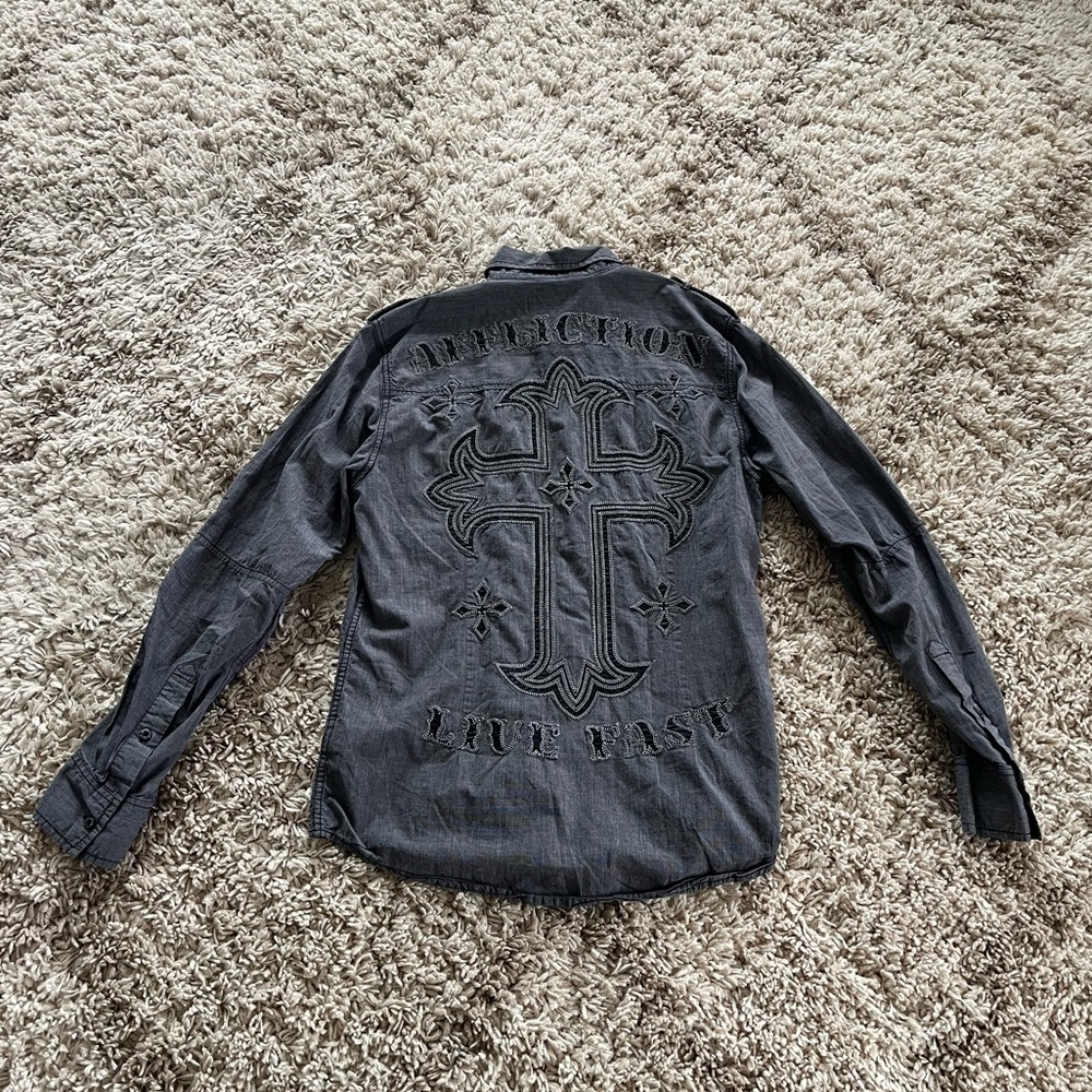 Affliction cross button shirt size M